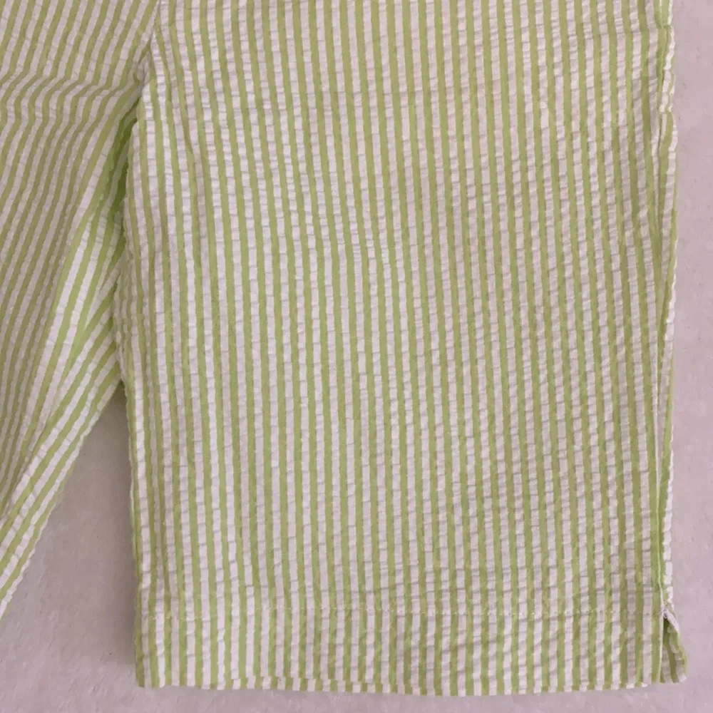 {VTG} Rags Land | 90s Seersucker Stripe Cotton Shorts Made in USA Green/White 7 - Picture 4 of 12